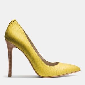 COACH yellow snake print heels